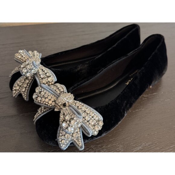 Kurt Geiger Size 37 / 7 Bow Ballerina flats black Velvet Rhinestone Bow Women’s - Picture 5 of 15